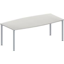 Schäfer Shop Genius Konferenztisch MODENA FLEX, Boot, 4-Fuß Rundrohr, B 2000 x H 720-840 mm, lichtgrau/weißaluminium RAL 9006 