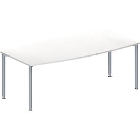 Schäfer Shop Genius Konferenztisch MODENA FLEX, Boot, 4-Fuß Rundrohr, B 2000 x H 720-840 mm, weiß/weißaluminium RAL 9006