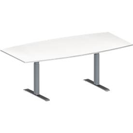 Schäfer Shop Genius Konferenztisch MODENA FLEX, Boot, T-Fuß Rechteckrohr, B 2000 x H 650-850 mm, weiß/weißaluminium RAL 9006