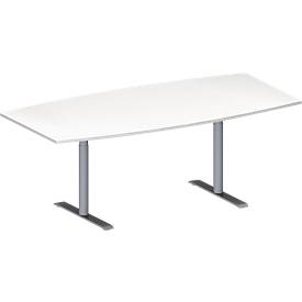 Schäfer Shop Genius Konferenztisch MODENA FLEX, Boot, T-Fuß Rundrohr, B 2000 x H 650-850 mm, weiß/weißaluminium RAL 9006