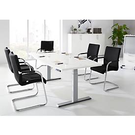 Schäfer Shop Genius Konferenztisch MODENA FLEX, elektrisch höhenverstellbar, Boot, T-Fuß, B 2000 x H 645-1290 mm, weiß/weißalu