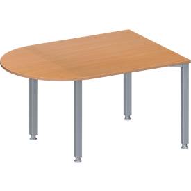 Schäfer Shop Genius Konferenztisch MODENA FLEX, Halbkreis, 4-Fuß Quadratrohr, B 1400 x T 1000 x H 720-840 mm, Buche/weißaluminium RAL 9006