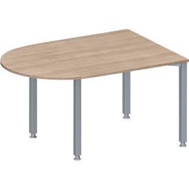 Schäfer Shop Genius Konferenztisch MODENA FLEX, Halbkreis, 4-Fuß Quadratrohr, B 1400 x T 1000 x H 720-840 mm, Eiche Dekor/weißaluminium RAL 9006