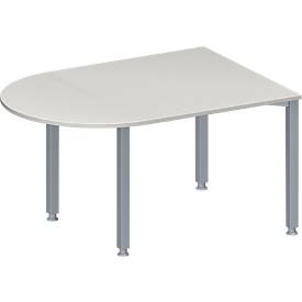 Schäfer Shop Genius Konferenztisch MODENA FLEX, Halbkreis, 4-Fuß Quadratrohr, B 1400 x T 1000 x H 720-840 mm, lichtgrau/weißaluminium RAL 9006