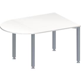 Schäfer Shop Genius Konferenztisch MODENA FLEX, Halbkreis, 4-Fuß Quadratrohr, B 1400 x T 1000 x H 720-840 mm, weiß/weißaluminium RAL 9006