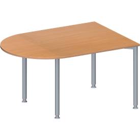 Schäfer Shop Genius Konferenztisch MODENA FLEX, Halbkreis, 4-Fuß Rundrohr, B 1400 x T 1000 x H 720-840 mm, Buche/weißaluminium RAL 9006