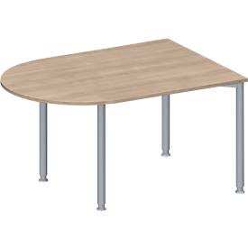 Schäfer Shop Genius Konferenztisch MODENA FLEX, Halbkreis, 4-Fuß Rundrohr, B 1400 x T 1000 x H 720-840 mm, Eiche Dekor/weißaluminium RAL 9006