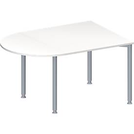 Schäfer Shop Genius Konferenztisch MODENA FLEX, Halbkreis, 4-Fuß Rundrohr, B 1400 x T 1000 x H 720-840 mm, weiß/weißalum