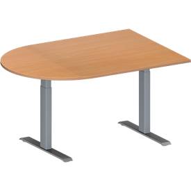 Schäfer Shop Genius Konferenztisch MODENA FLEX, Halbkreis, T-Fuß Rechteckrohr, B 1400 x T 1000 x H 650-850 mm, Buche/weißaluminium RAL 9006