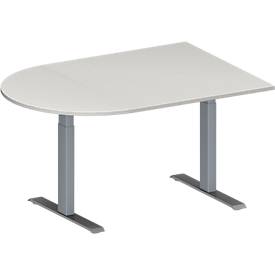 Schäfer Shop Genius Konferenztisch MODENA FLEX, Halbkreis, T-Fuß Rechteckrohr, B 1400 x T 1000 x H 650-850 mm, lichtgrau/weißaluminium RAL 9006