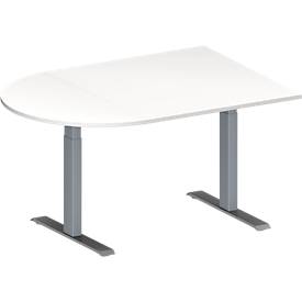Schäfer Shop Genius Konferenztisch MODENA FLEX, Halbkreis, T-Fuß Rechteckrohr, B 1400 x T 1000 x H 650-850 mm, weiß/weißaluminium RAL 9006