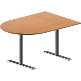 Schäfer Shop Genius Konferenztisch MODENA FLEX, Halbkreis, T-Fuß Rundrohr, B 1400 x T 1000 x H 650-850 mm, Buche/weißaluminium RAL 9006