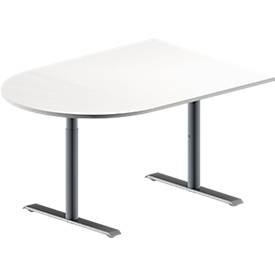 Schäfer Shop Genius Konferenztisch MODENA FLEX, Halbkreis, T-Fuß Rundrohr, B 1400 x T 1000 x H 650-850 mm, weiß/weißaluminium RAL 9006