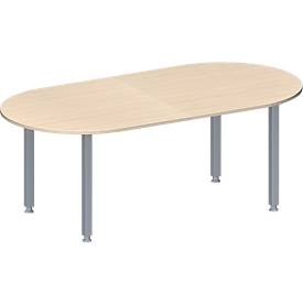 Schäfer Shop Genius Konferenztisch MODENA FLEX, Oval, 4-Fuß Quadratrohr, B 2000 x T 1000 x H 720-840 mm, Ahorn/weißaluminium RAL 9006