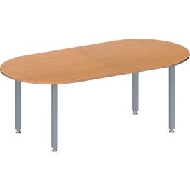 Schäfer Shop Genius Konferenztisch MODENA FLEX, Oval, 4-Fuß Quadratrohr, B 2000 x T 1000 x H 720-840 mm, Buche/weißaluminium RAL 9006