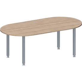 Schäfer Shop Genius Konferenztisch MODENA FLEX, Oval, 4-Fuß Quadratrohr, B 2000 x T 1000 x H 720-840 mm, Eiche Dekor/weißaluminium RAL 9006