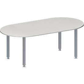 Schäfer Shop Genius Konferenztisch MODENA FLEX, Oval, 4-Fuß Quadratrohr, B 2000 x T 1000 x H 720-840 mm, lichtgrau/weißaluminium RAL 9006