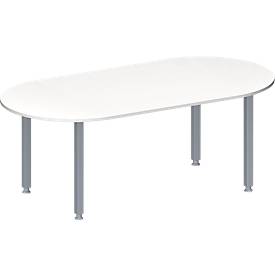 Schäfer Shop Genius Konferenztisch MODENA FLEX, Oval, 4-Fuß Quadratrohr, B 2000 x T 1000 x H 720-840 mm, weiß/weißaluminium RAL 9006