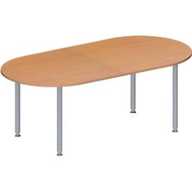 Schäfer Shop Genius Konferenztisch MODENA FLEX, Oval, 4-Fuß Rundrohr, B 2000 x T 1000 x H 720-840 mm, Buche/weißaluminium RAL 9006 