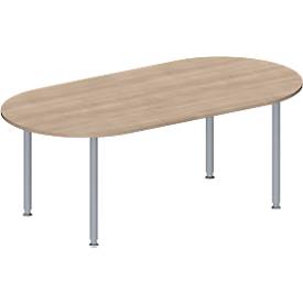 Schäfer Shop Genius Konferenztisch MODENA FLEX, Oval, 4-Fuß Rundrohr, B 2000 x T 1000 x H 720-840 mm, Eiche Dekor/weißaluminium RAL 9006