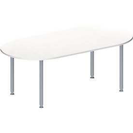 Schäfer Shop Genius Konferenztisch MODENA FLEX, Oval, 4-Fuß Rundrohr, B 2000 x T 1000 x H 720-840 mm, weiß/weißaluminium