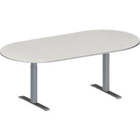 Schäfer Shop Genius Konferenztisch MODENA FLEX, Oval, T-Fuß Rechteckrohr, B 2000 x T 1000 x H 650-850 mm, lichtgrau/weißaluminium RAL 9006 