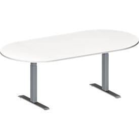 Schäfer Shop Genius Konferenztisch MODENA FLEX, Oval, T-Fuß Rechteckrohr, B 2000 x T 1000 x H 650-850 mm, weiß/weißaluminium RAL 9006
