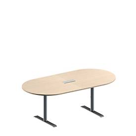 Schäfer Shop Genius Konferenztisch MODENA FLEX, Oval, T-Fuß Rundrohr, B 2000 x T 1000 x H 650-850 mm, Ahorn-Dekor/weißaluminium RAL 9006