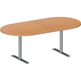 Schäfer Shop Genius Konferenztisch MODENA FLEX, Oval, T-Fuß Rundrohr, B 2000 x T 1000 x H 650-850 mm, Buche/weißaluminium RAL 9006