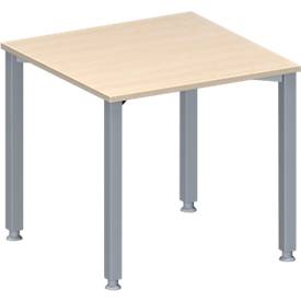 Schäfer Shop Genius Konferenztisch MODENA FLEX, Quadrat, 4-Fuß Quadratrohr, B 800 x T 800 x H 720-840 mm, Ahorn/weißaluminium RAL 9006