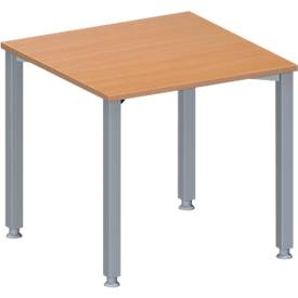 Schäfer Shop Genius Konferenztisch MODENA FLEX, Quadrat, 4-Fuß Quadratrohr, B 800 x T 800 x H 720-840 mm, Buche/weißaluminium RAL 9006