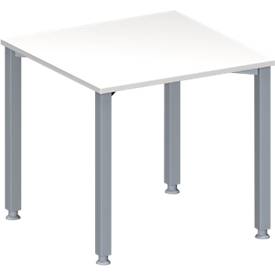 Schäfer Shop Genius Konferenztisch MODENA FLEX, Quadrat, 4-Fuß Quadratrohr, B 800 x T 800 x H 720-840 mm, weiß/weißaluminium RAL 9006