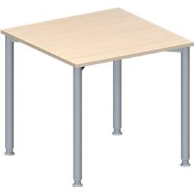 Schäfer Shop Genius Konferenztisch MODENA FLEX, Quadrat, 4-Fuß Rundrohr, B 800 x T 800 x H 720-840 mm, Ahorn/weißaluminium RAL 9006