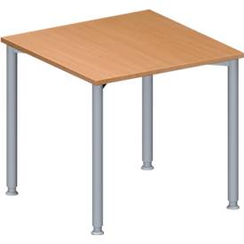 Schäfer Shop Genius Konferenztisch MODENA FLEX, Quadrat, 4-Fuß Rundrohr, B 800 x T 800 x H 720-840 mm, Buche/weißaluminium RAL 9006