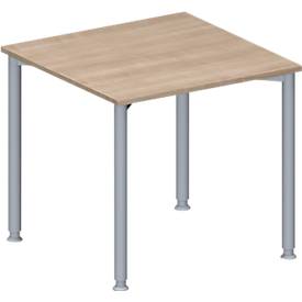 Schäfer Shop Genius Konferenztisch MODENA FLEX, Quadrat, 4-Fuß Rundrohr, B 800 x T 800 x H 720-840 mm, Eiche-Dekor/weißaluminium RAL 9006