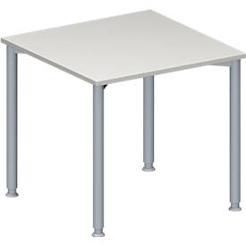 Schäfer Shop Genius Konferenztisch MODENA FLEX, Quadrat, 4-Fuss Rundrohr, B 800 x T 800 x H 720-840 mm, lichtgrau/weissaluminium RAL 9006 