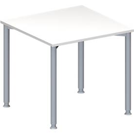 Schäfer Shop Genius Konferenztisch MODENA FLEX, Quadrat, 4-Fuß Rundrohr, B 800 x T 800 x H 720-840 mm, weiß/weißaluminium RAL 9006