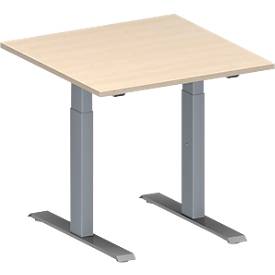 Schäfer Shop Genius Konferenztisch MODENA FLEX, Quadrat, T-Fuß Rechteckrohr, B 800 x T 800 x H 650-850 mm, Ahorn/weißaluminium RAL 9006