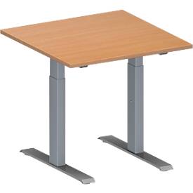 Schäfer Shop Genius Konferenztisch MODENA FLEX, Quadrat, T-Fuß Rechteckrohr, B 800 x T 800 x H 650-850 mm, Buche/weißaluminium RAL 9006