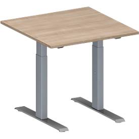 Schäfer Shop Genius Konferenztisch MODENA FLEX, Quadrat, T-Fuß Rechteckrohr, B 800 x T 800 x H 650-850 mm, Eiche-Dekor/weißaluminium RAL 9006