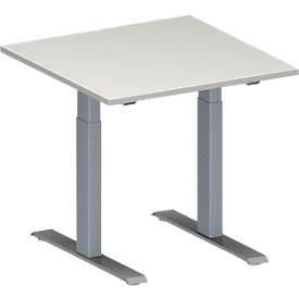 Schäfer Shop Genius Konferenztisch MODENA FLEX, Quadrat, T-Fuß Rechteckrohr, B 800 x T 800 x H 650-850 mm, lichtgrau/weißaluminium RAL 9006 