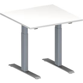Schäfer Shop Genius Konferenztisch MODENA FLEX, Quadrat, T-Fuß Rechteckrohr, B 800 x T 800 x H 650-850 mm, weiß/weißaluminium RAL 9006 