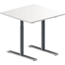 Schäfer Shop Genius Konferenztisch MODENA FLEX, Quadrat, T-Fuß Rundrohr, B 800 x T 800 x H 650-850 mm, weiß/weißaluminiu