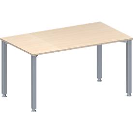 Schäfer Shop Genius Konferenztisch MODENA FLEX, Rechteck, 4-Fuß Quadratrohr, B 1400 x T 800 x H 720-840 mm, Ahorn/weißaluminium RAL 9006