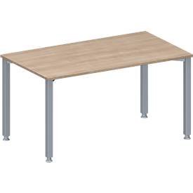 Schäfer Shop Genius Konferenztisch MODENA FLEX, Rechteck, 4-Fuß Quadratrohr, B 1400 x T 800 x H 720-840 mm, Eiche-Dekor/weißaluminium RAL 9006