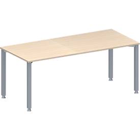 Schäfer Shop Genius Konferenztisch MODENA FLEX, Rechteck, 4-Fuß Quadratrohr, B 1800 x T 800 x H 720-840 mm, Ahorn/weißaluminium RAL 9006