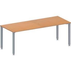 Schäfer Shop Genius Konferenztisch MODENA FLEX, Rechteck, 4-Fuß Quadratrohr, B 2000 x T 800 x H 720-840 mm, Buche/weißaluminium RAL 9006