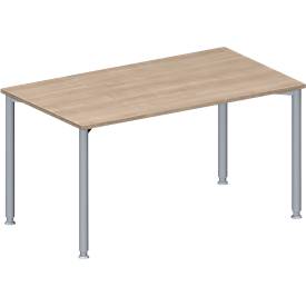 Schäfer Shop Genius Konferenztisch MODENA FLEX, Rechteck, 4-Fuß Rundrohr, B 1400 x T 800 x H 720-840 mm, Eiche-Dekor/weißaluminium RAL 9006