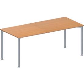Schäfer Shop Genius Konferenztisch MODENA FLEX, Rechteck, 4-Fuß Rundrohr, B 1800 x T 800 x H 720-840 mm, Buche/weißaluminium RAL 9006