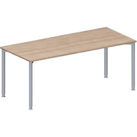Schäfer Shop Genius Konferenztisch MODENA FLEX, Rechteck, 4-Fuß Rundrohr, B 1800 x T 800 x H 720-840 mm, Eiche-Dekor/weißaluminium RAL 9006